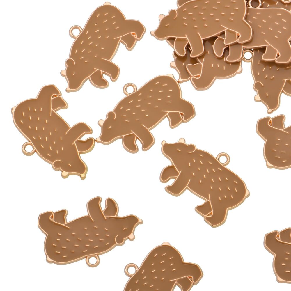 3745 Pack of 20 Large Brown Bears Enamel Charms Gold Plated Colored